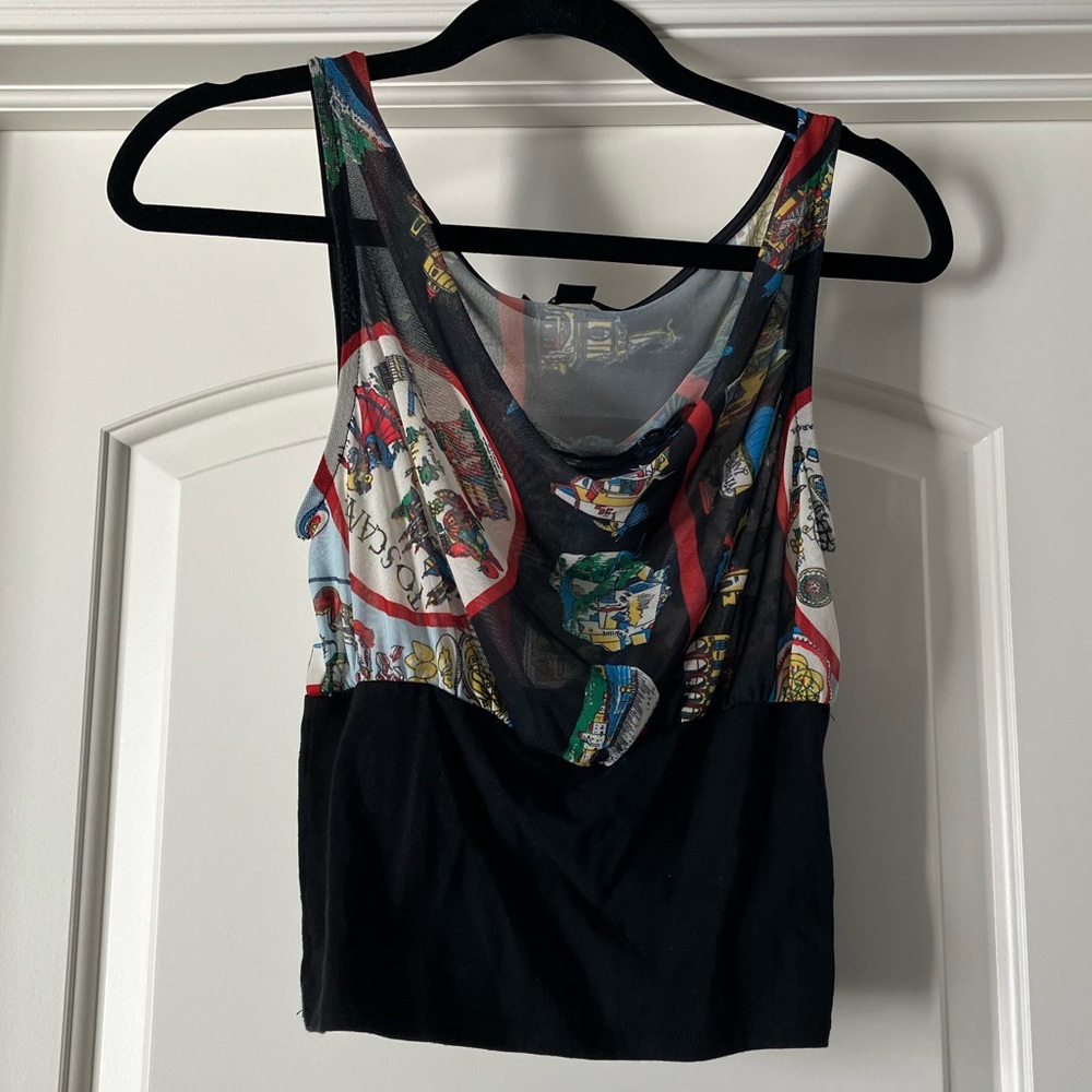 Silence + Noise Black and Multicolor Graphic Cowl Neck Top